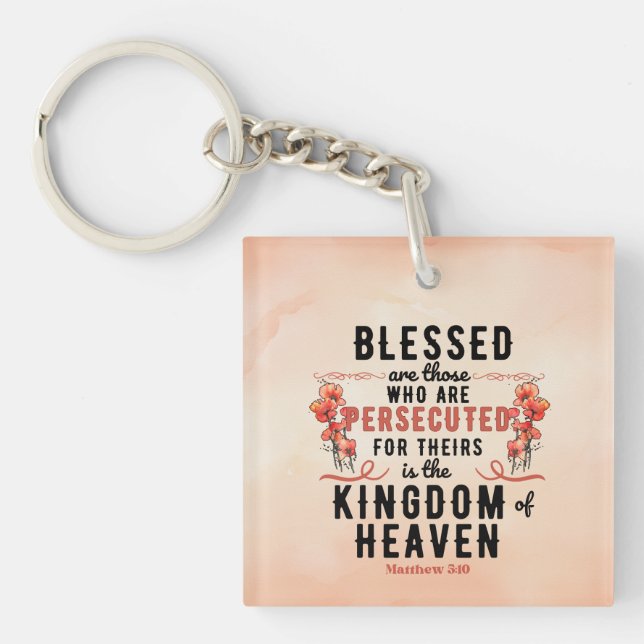 Matthew 5:10 Poppies Watercolor Acrylic Keychain (Front)