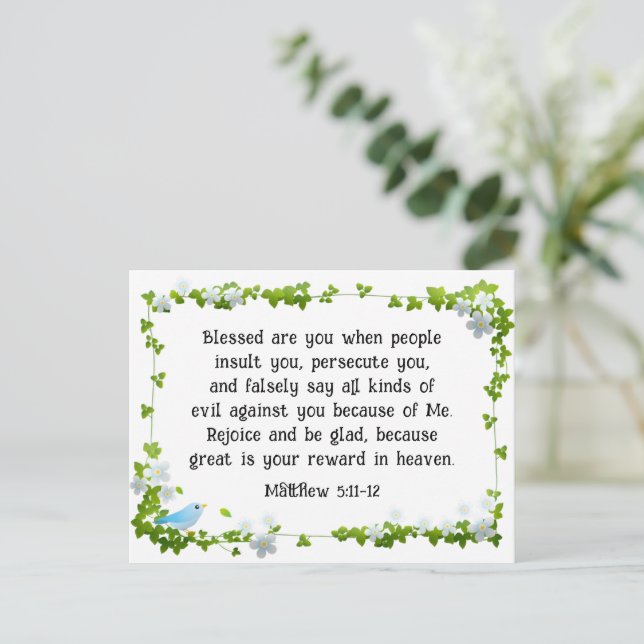 Matthew 5:11-12 Blessed are you Beatitudes Bible  Postcard (Standing Front)