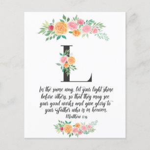 Matthew 5:16, Letter L, watercolor scripture card