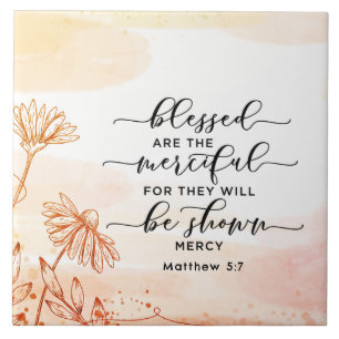 Matthew 5:7 Blessed are the Merciful Bible Verse  Tile