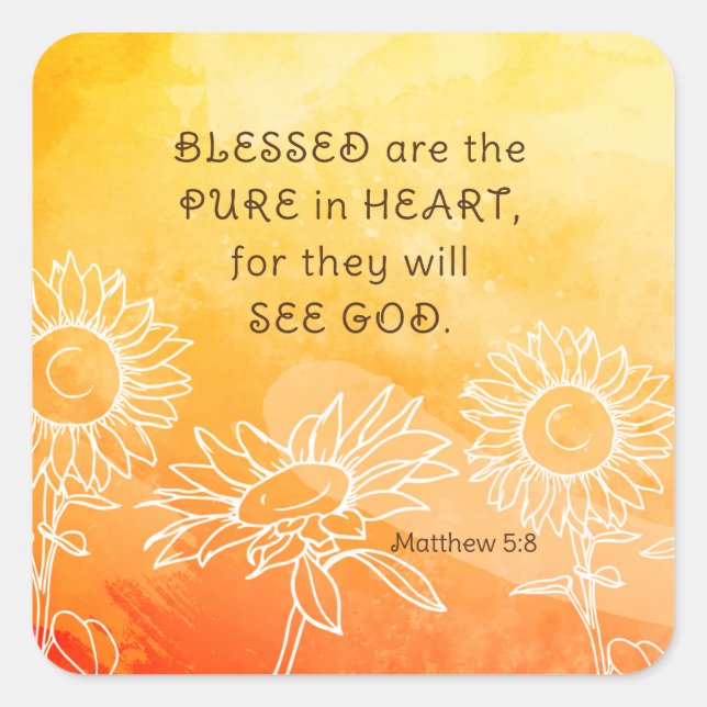 Matthew 5:8 Blessed are Pure in Heart Bible Verse Square Sticker (Front)