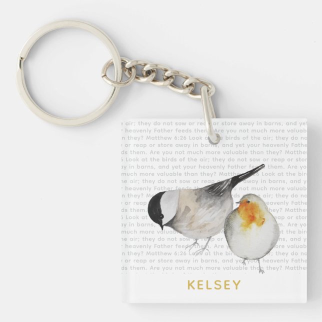 Matthew 6:26 Watercolor Birds Personalized Keychain (Front)