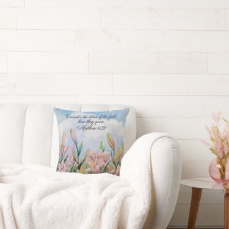 Matthew 6:28 Watercolor Lilies Throw Pillow