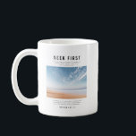Matthew 6:33-34 Seek First the Kingdom of God Coffee Mug<br><div class="desc">Bring peace and inspiration to your daily routine with this beautiful “Seek First” Christian mug featuring Matthew 6:33-34. Designed with a calming beach and ocean sky photograph, this scripture mug serves as a gentle reminder to seek God first and trust Him with tomorrow. The clean modern layout paired with serene...</div>