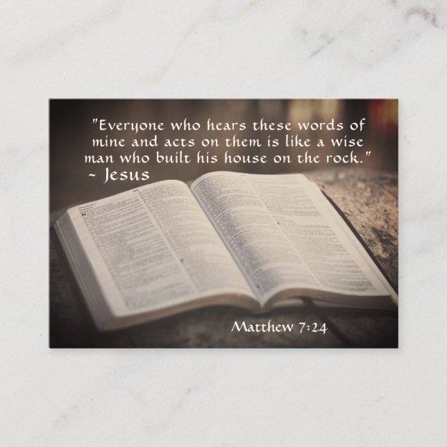 Matthew 7:24 Built his House on the Rock, Bible Business Card (Front)