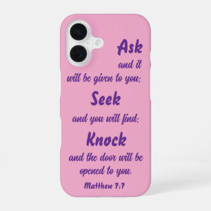 Matthew 7:7 Ask For It Bible Verse Pink And Purple iPhone 16 Case