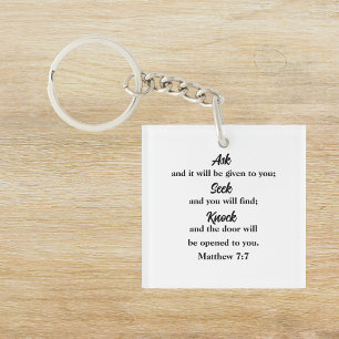 Matthew 7:7 Bible Verse Christian Keychain
