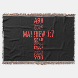 Matthew 7:7 Bible Verse Cross Throw Blanket
