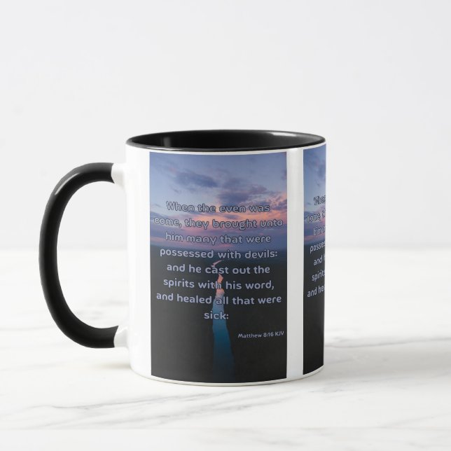 Matthew 8:16 KJV Bible Scripture Pic Two-Tone Mug (Left)