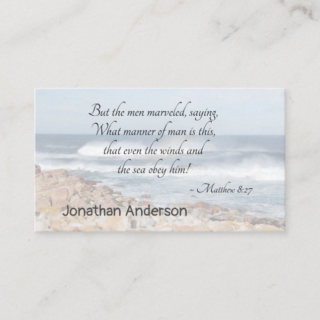 Matthew 8:27 Jesus calms the storm, Bible Verse Business Card (Front)
