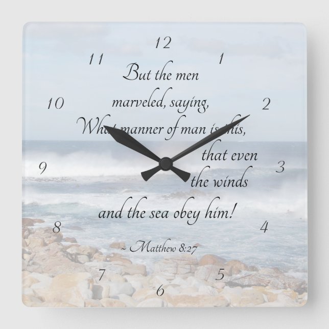 Matthew 8:27 Jesus calms the storm, Bible Verse Square Wall Clock (Front)