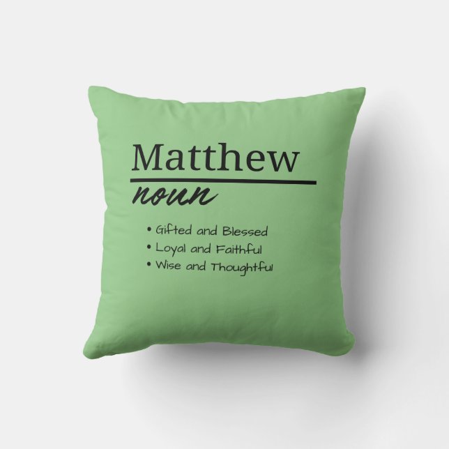 Matthew, Boy Personalized Name Definition Throw Pillow (Back)