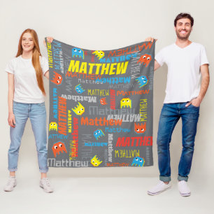 Matthew custom name pixel gaming grey graphic fleece blanket