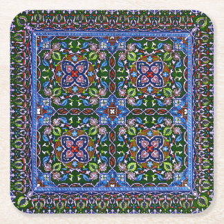 Matthew Digby Wyatt Textile Design in Green Blue Square Paper Coaster