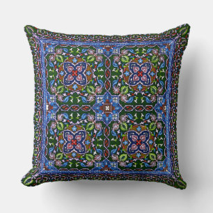 Matthew Digby Wyatt Textile Design in Green Blue Throw Pillow