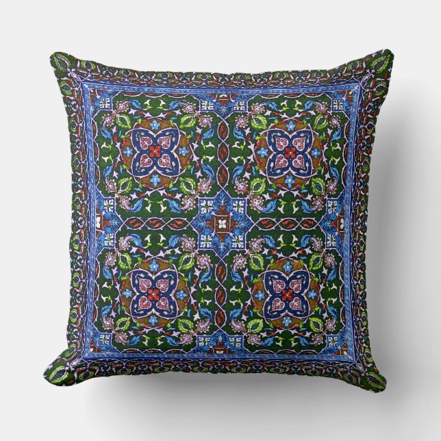 Matthew Digby Wyatt Textile Design in Green Blue Throw Pillow (Front)
