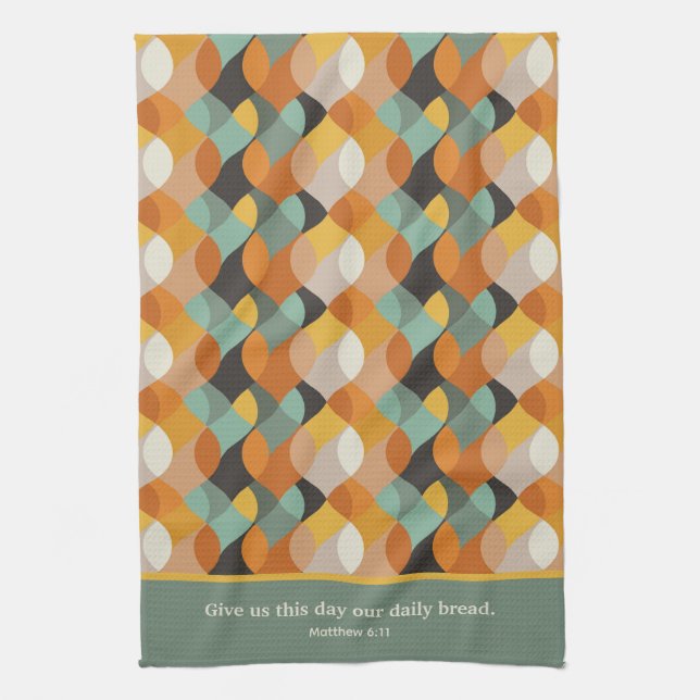 Matthey 7:11 Give us this day Retro Ovals Kitchen Towel (Vertical)