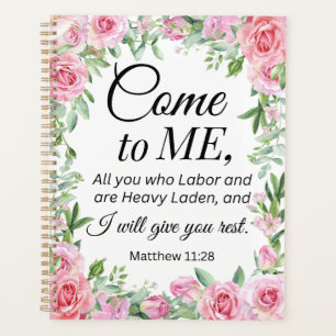 Matthieu 11:28 Motivational Bible Verse Floral Ros