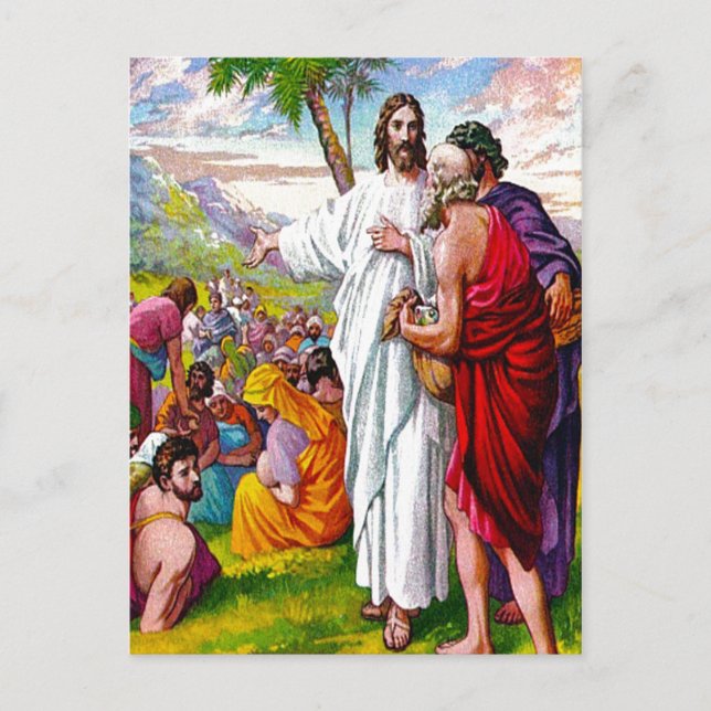 Matthieu 14:13-21 Jésus nourrit 5000 Carte postale (Devant)