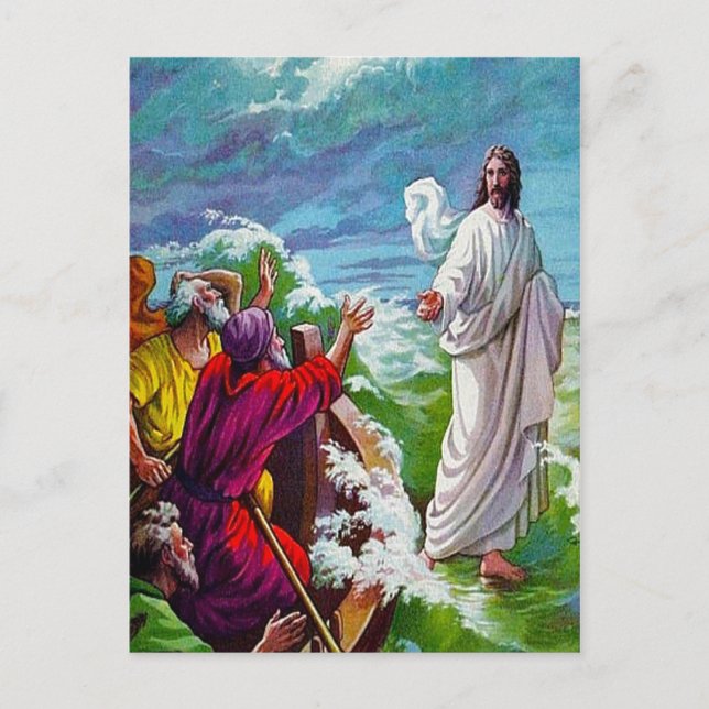 Matthieu 14:24-33 Jésus marche sur la carte postal (Devant)