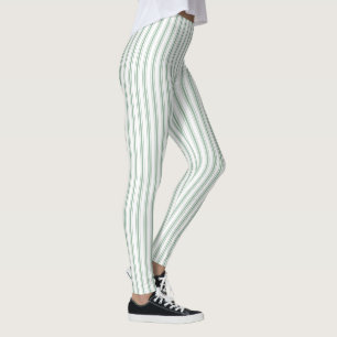 Mattress Ticking Striped Pattern Moss Green White Leggings