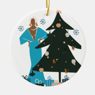 Mature Black Woman Christmas Ceramic Ornament