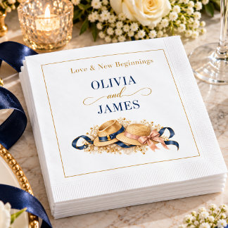 Mature Couple Chic Casual Artsy Wedding Navy Gold Napkin