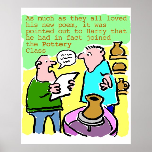 Mature Student Reads a Poem in the Pottery Class Poster (Front)