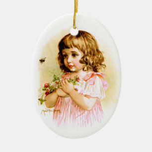 Maud Humphrey: Summer Girl with Flowers and Bee Ceramic Ornament