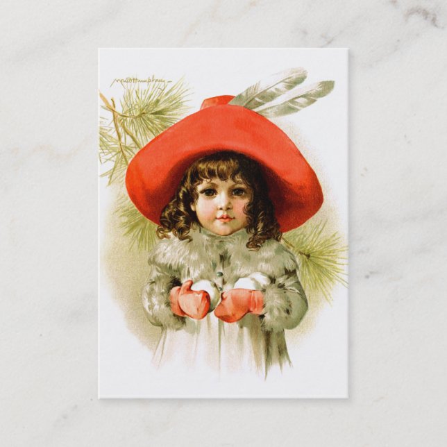 Maud Humphrey: Winter Girl with Snowballs Business Card (Front)