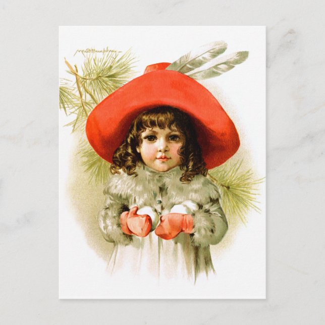Maud Humphrey: Winter Girl with Snowballs Postcard (Front)