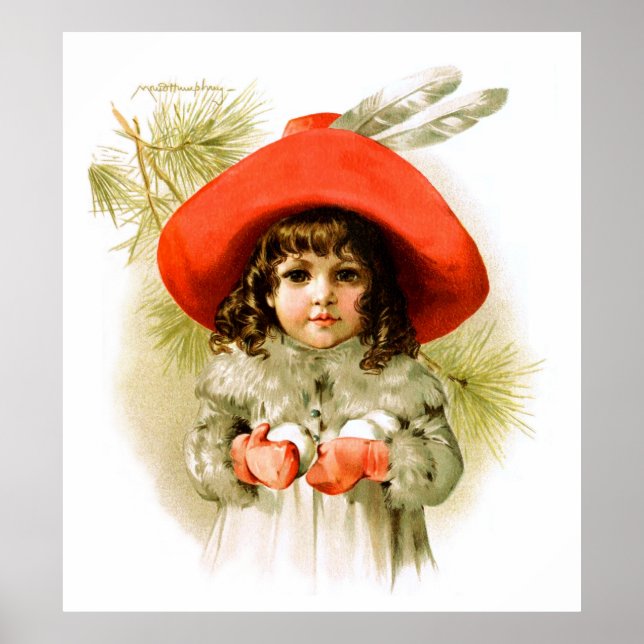 Maud Humphrey: Winter Girl with Snowballs Poster (Front)