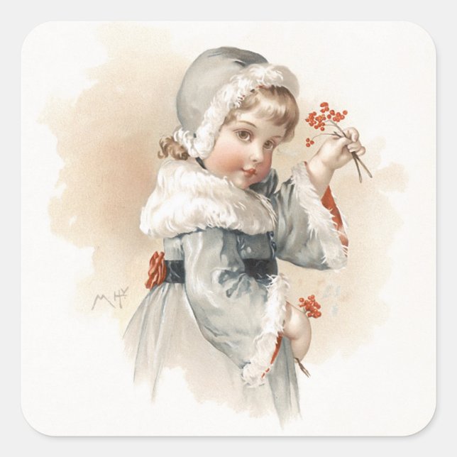 Maud Humphrey's Winter Girl Square Sticker (Front)