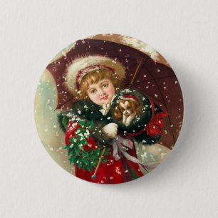 Maud Humphrey's Winter Girl with dog 2 Inch Round Button