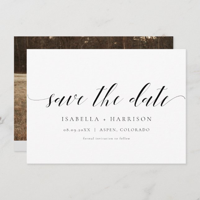 MAUDE | Minimalist Script Photo Save the Date Invitation (Front/Back)