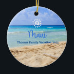 Maui Beach  Ceramic Ornament<br><div class="desc">Cute personalizable Maui souvenir.

Customization:
Change Caption and year to make it unique.</div>