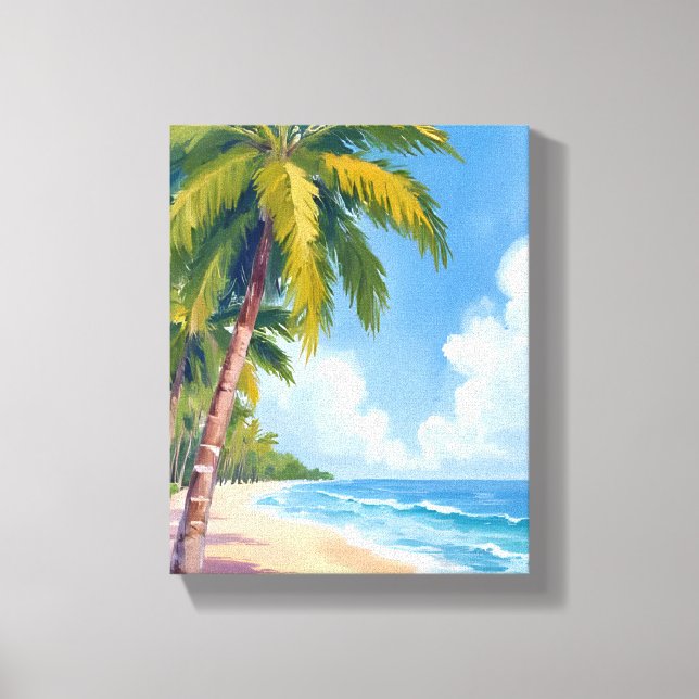Maui Beach Palm Trees Hawaii Painting Canvas Print (Front)