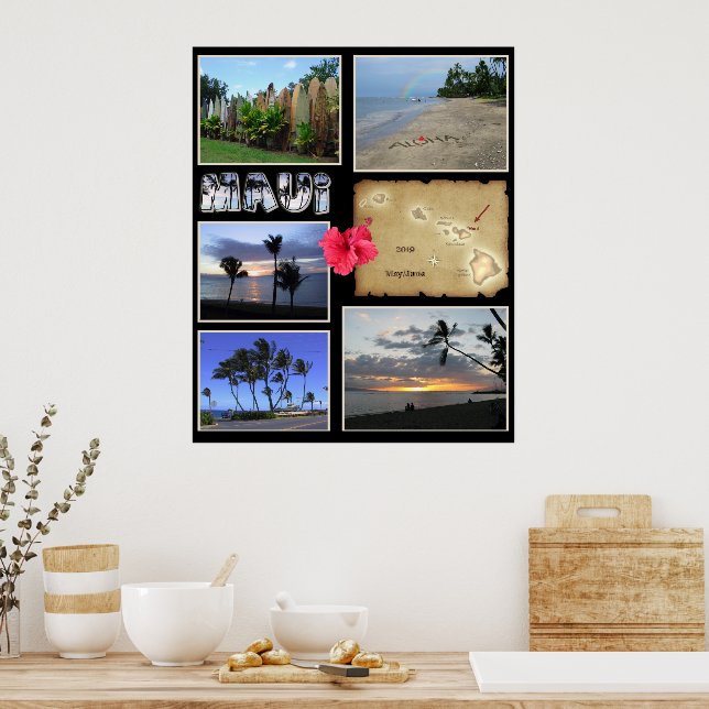 Maui Collage with Your Photos and Date Poster (Kitchen)