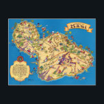 Maui Funny Vintage Map Postcard<br><div class="desc">Charming vintage map of the Hawaiian island of Maui.</div>