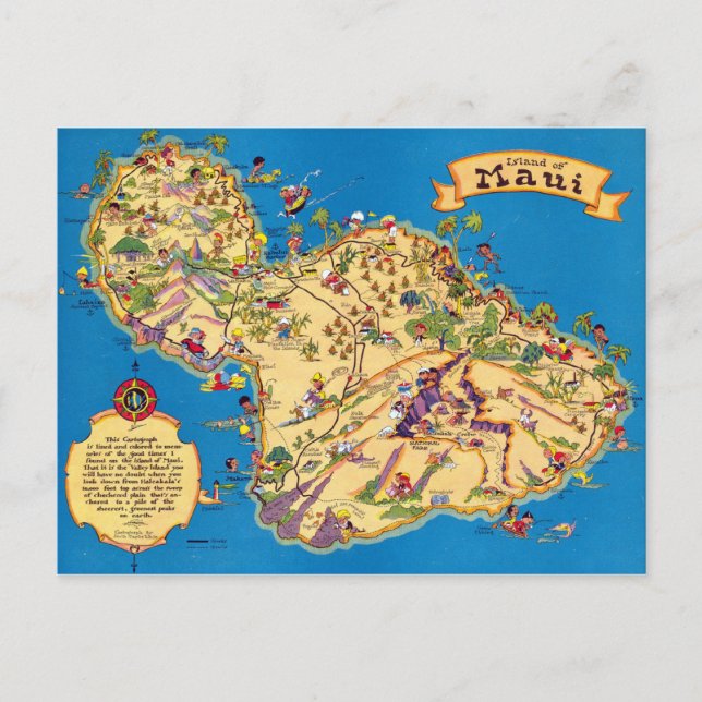 Maui Funny Vintage Map Postcard (Front)