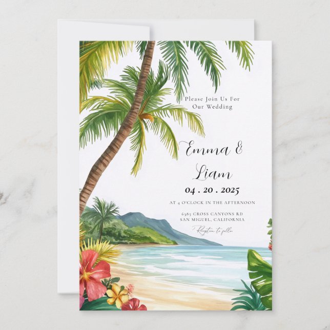 Maui Hawaii Beach Destination Wedding Invitation (Front)
