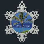 Maui Hawaii Beach Snowflake Pewter Christmas Ornament<br><div class="desc">Beautiful bold blues behind a green palm tree for people who love Maui. A lovely commemorative Maui,  Hawaii trip Christmas ornament.</div>
