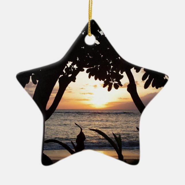 Maui Hawaii Beach Sunset Ceramic Ornament (Front)