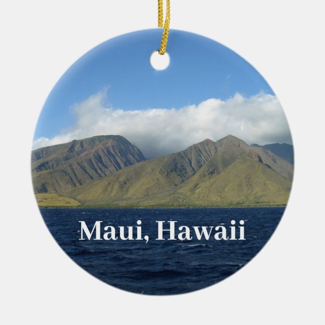 Maui Hawaii Beautiful Mountains Ocean Ceramic Ornament (Front)