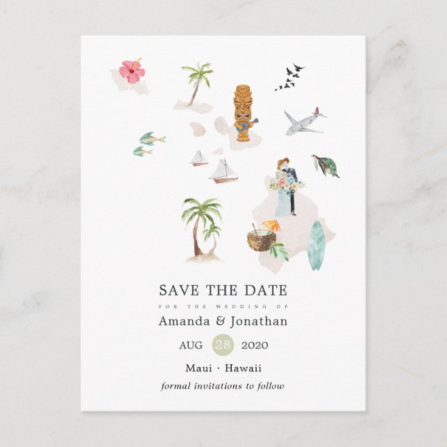 Maui - Hawaii Destination Wedding Save the Date Announcement Postcard (Front)