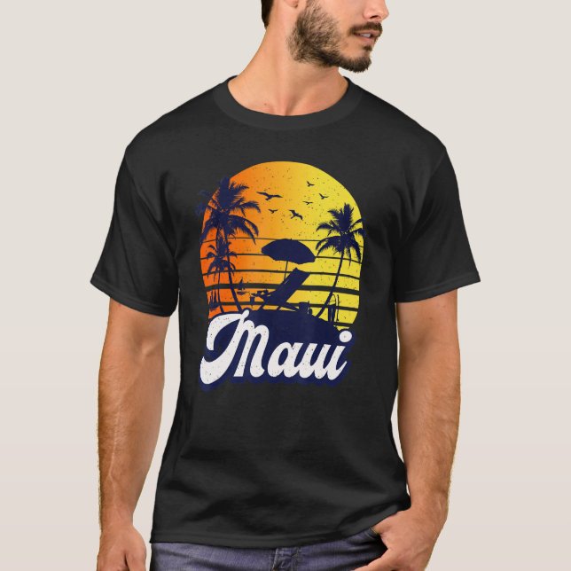 Maui Hawaii Hawaiian Sunset Beach Retro T-Shirt