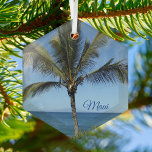 Maui Hawaii Island Photography Pretty Palm Tree Glass Ornament<br><div class="desc">Beautiful bold blues behind a green palm tree for people who love Maui,  Hawaii. This ocean photography star shaped Christmas ornament is perfect for a Hawaiian beach house on this tropical island.</div>