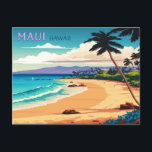 Maui Hawaii Kaanapali Beach Vintage Retro Postcard<br><div class="desc">Display the beach,  palm trees,  and green,  mountainous coastline of Kaanapali Beach on Maui,  Hawaii,  USA.</div>