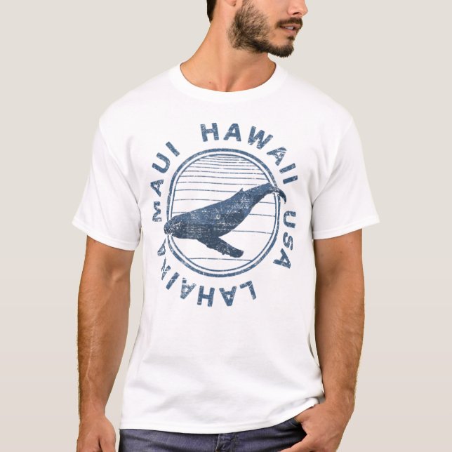 Maui Hawaii Lahaina Vintage Whale Retro T-Shirt (Front)