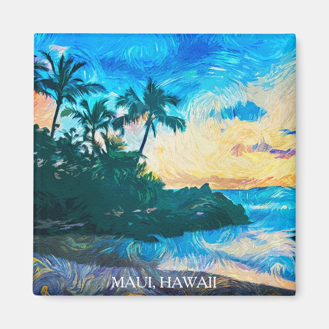 Maui Hawaii Oil Paint Illustration travel Magnet (Front)